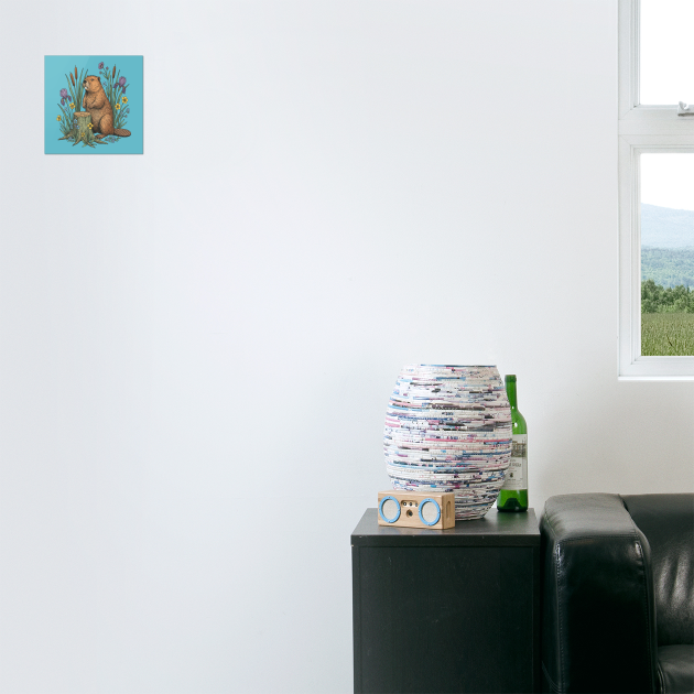 Beaver With Irises And River Flowers Vintage Art by BirdsnStuff